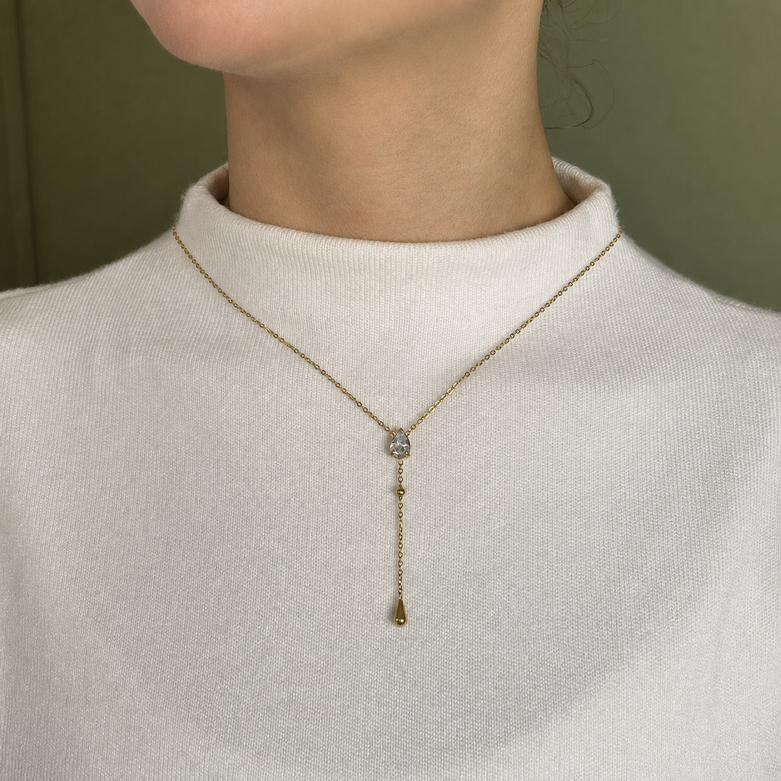 Colar Gravatinha Gota Zircônia Sintra Aço Inoxidável