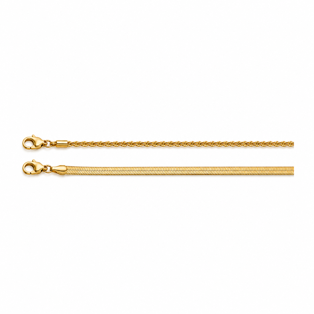 Conjunto 2 Pulseiras Malha Nápoles e Cordão Baiano Creta Aço Inoxidável