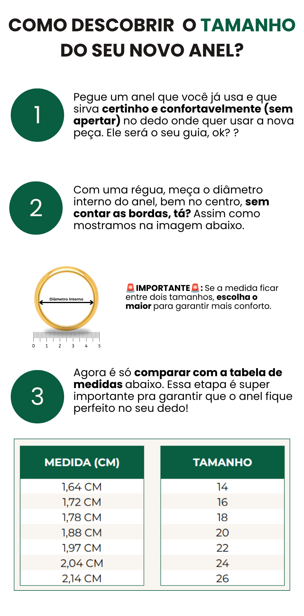 Tabela de medidas de aneis Gamaro