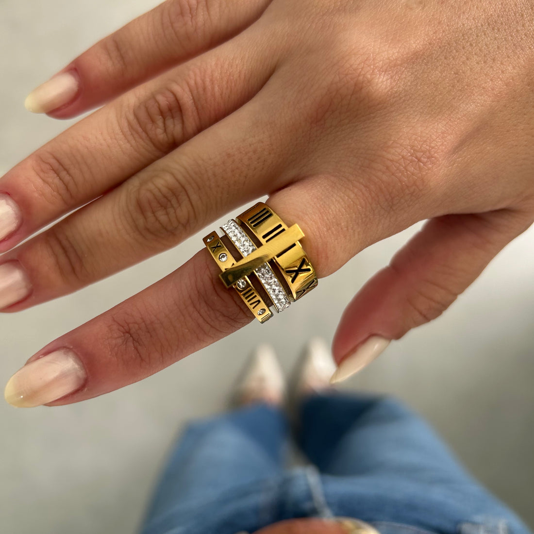 Anel Aro Triplo Imperial Banhado em Ouro 18K