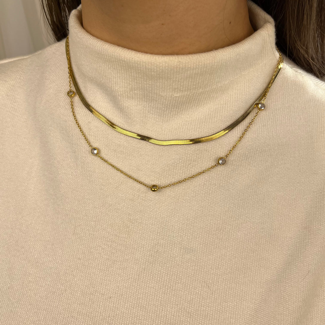 Colar Duplo Elisa Banhado em Ouro 18K
