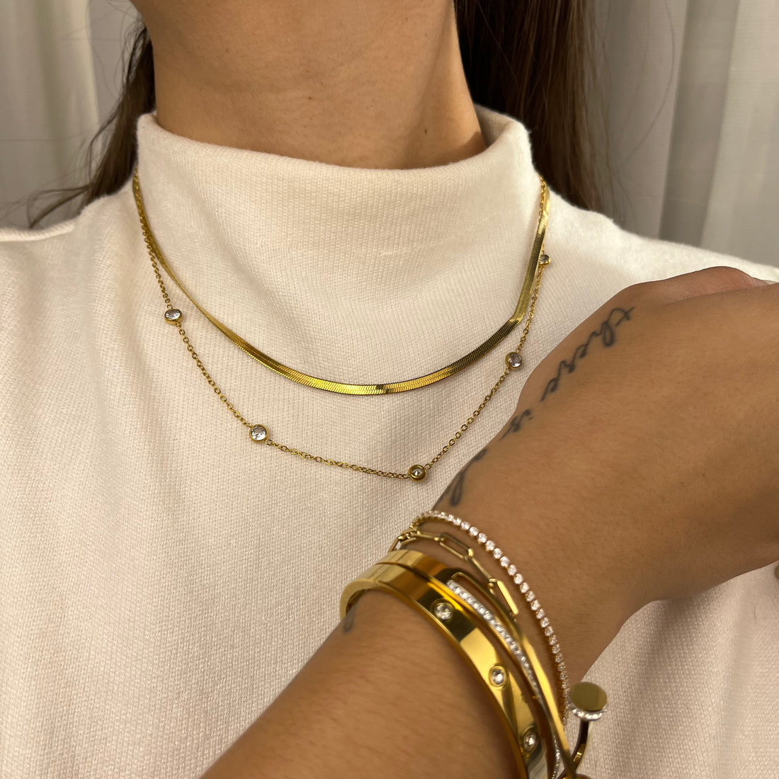 Colar Duplo Elisa Banhado em Ouro 18K