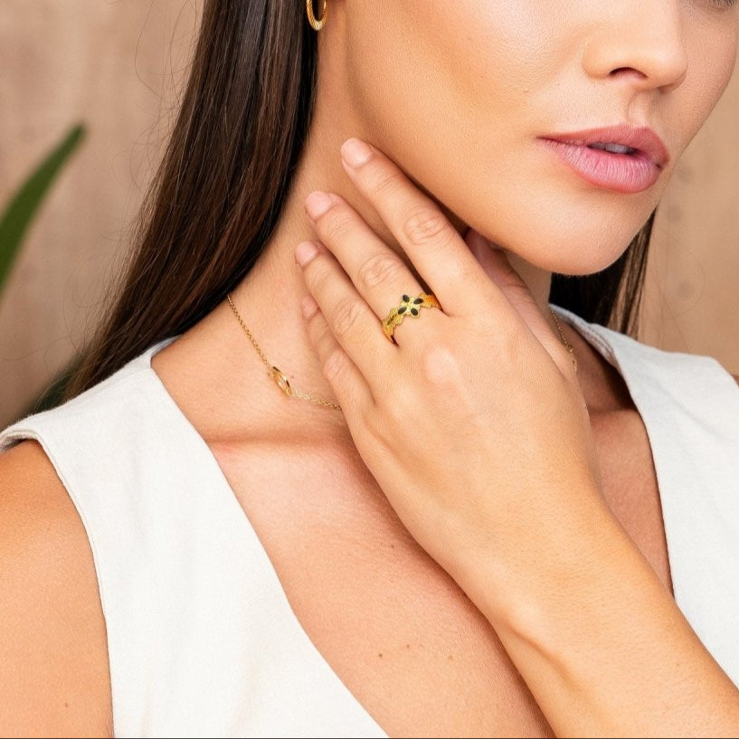 Anel Ajustável Blossom Banhado em Ouro 18K