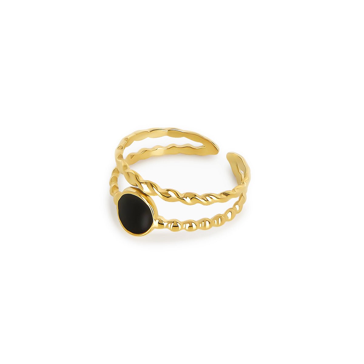 Anel Ajustável Ônix Noir Banhado em Ouro 18K