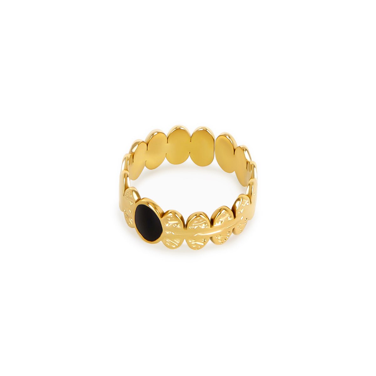 Anel Ajustável Ônix Noir Malinne Banhado em Ouro 18K