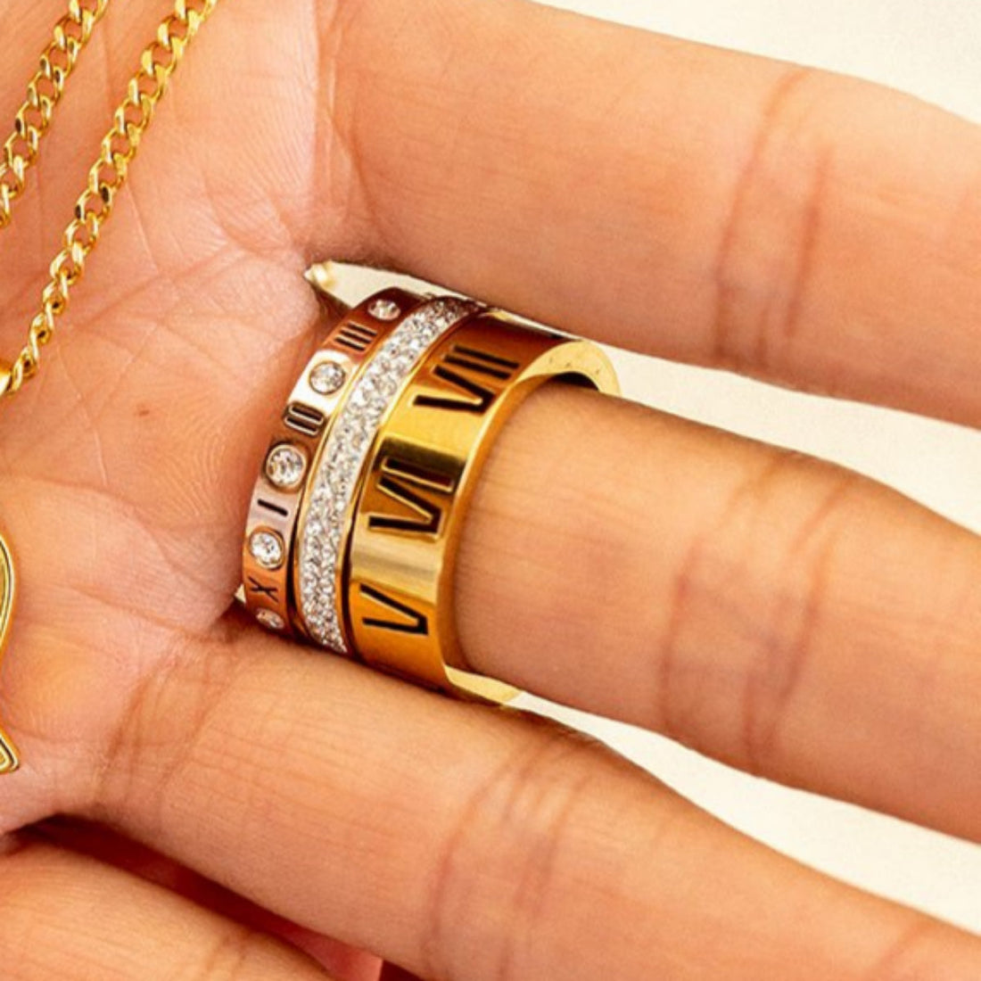 Anel Aro Triplo Imperial Banhado em Ouro 18K
