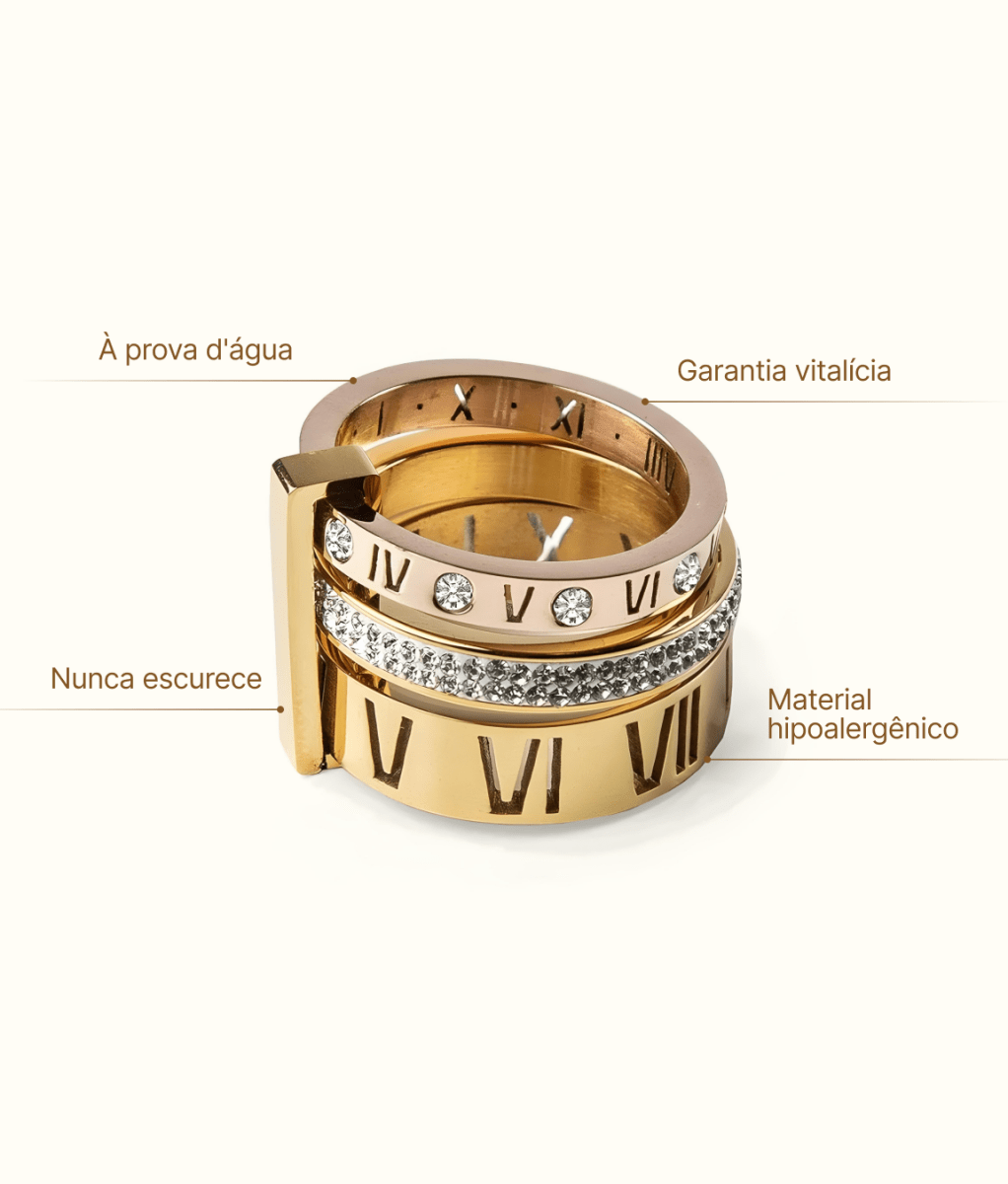 Anel Aro Triplo Imperial Banhado em Ouro 18K