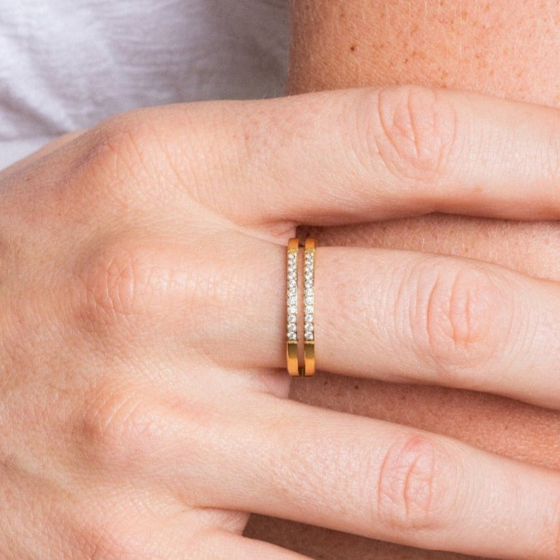 Anel Duplo Elani Banhado em Ouro 18K