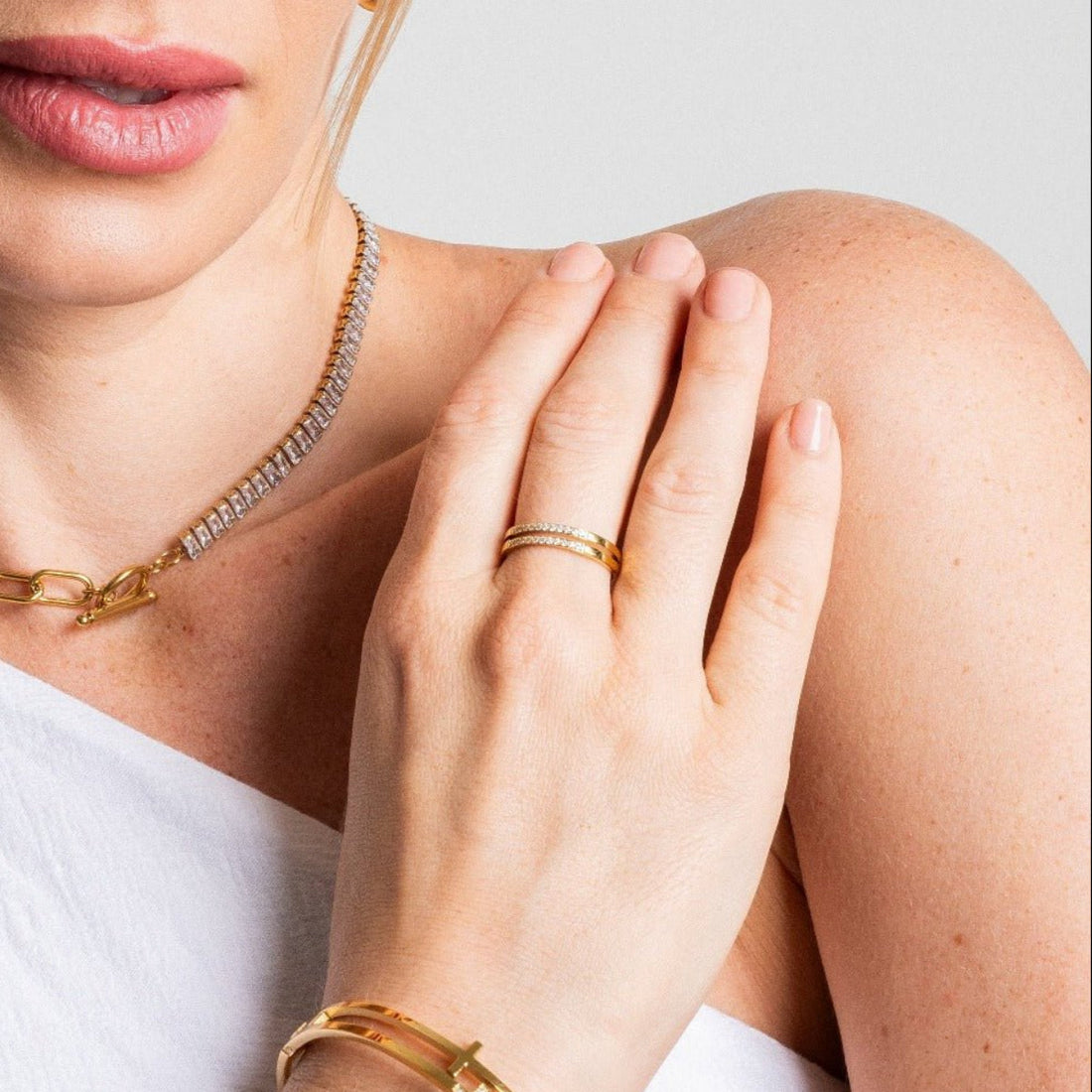 Anel Duplo Elani Banhado em Ouro 18K
