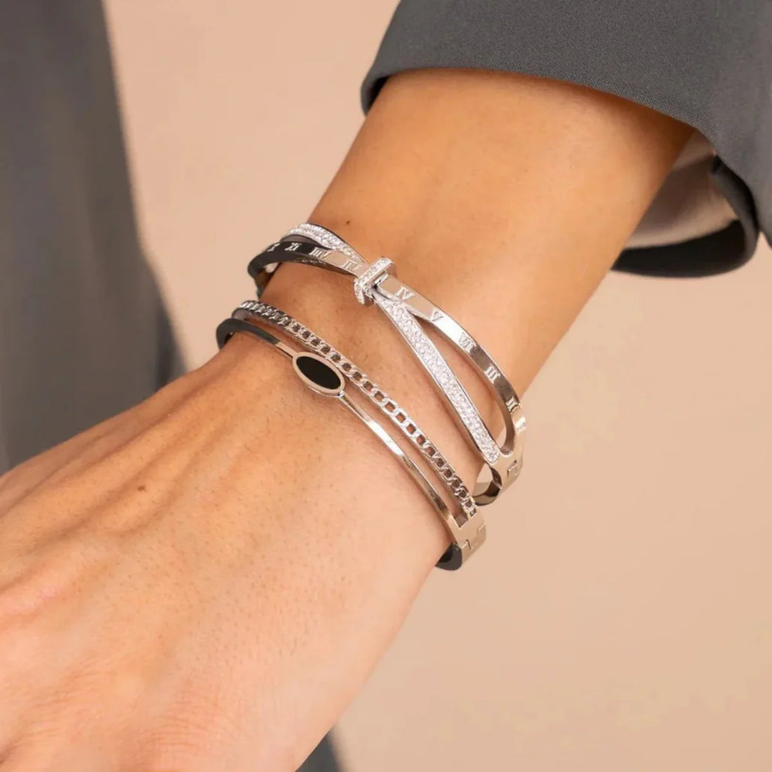 Bracelete Duplo Ônix Noir Prata