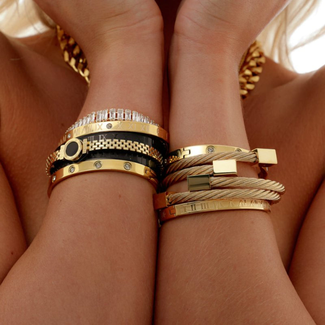 Bracelete Mesh Ônix Noir Banhado em Ouro 18K