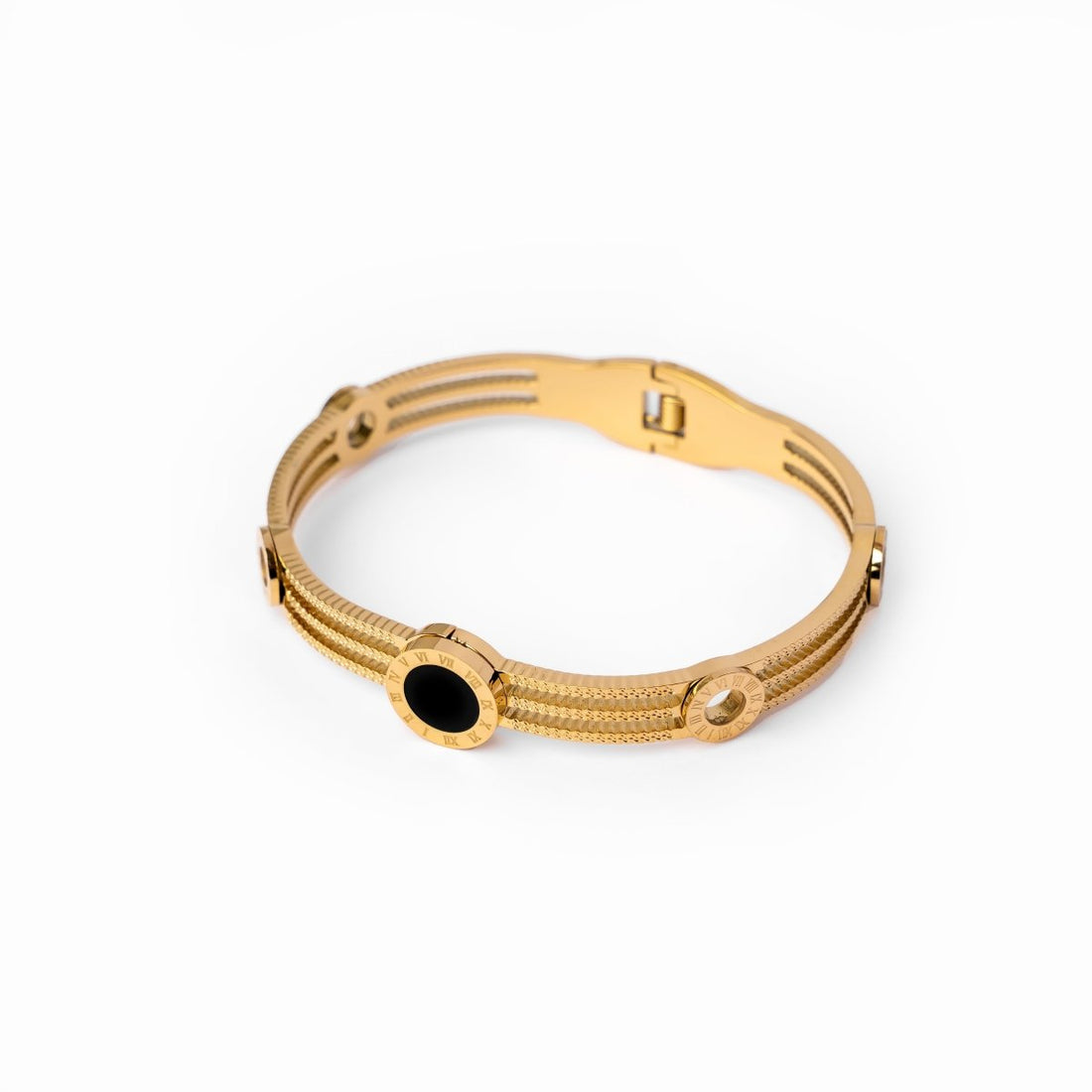Bracelete Triplo Ônix Noir Banhado em Ouro 18K