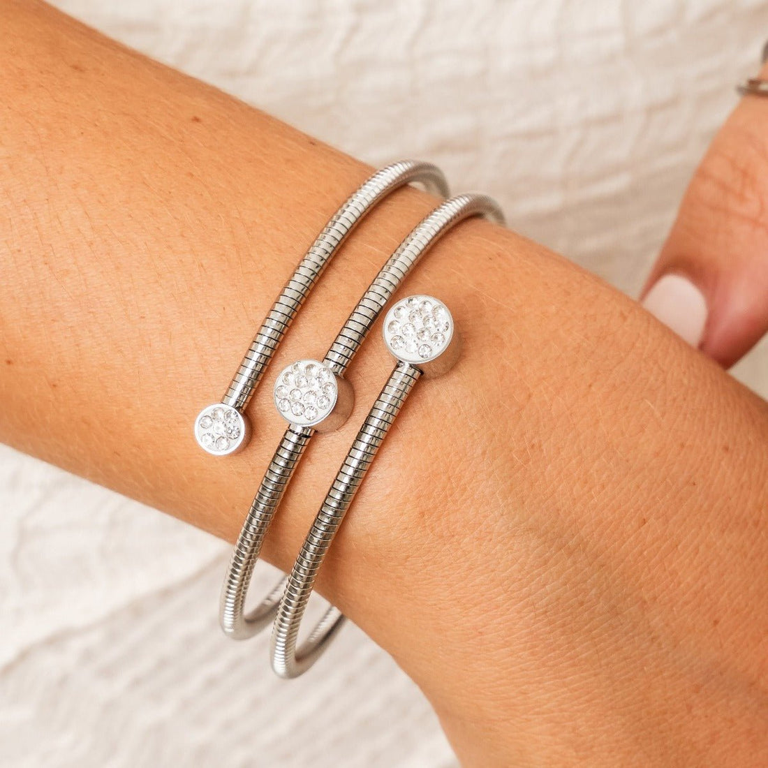 Bracelete Espiral Cristais Lisandra Prata
