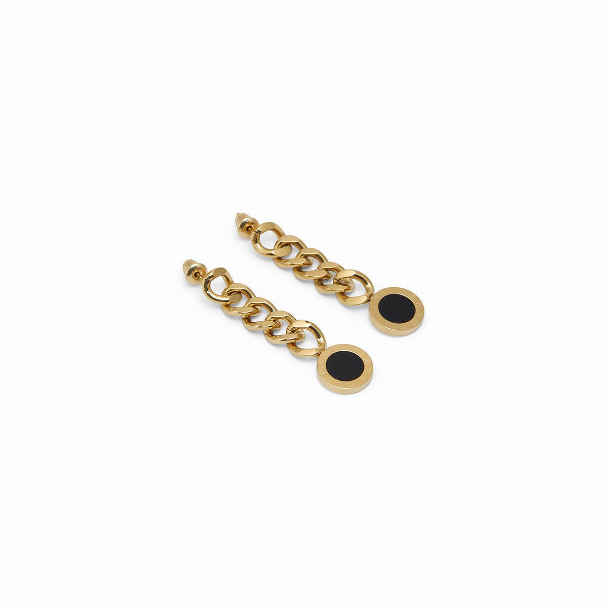 Brinco Corrente Ônix Noir Banhado em Ouro 18K