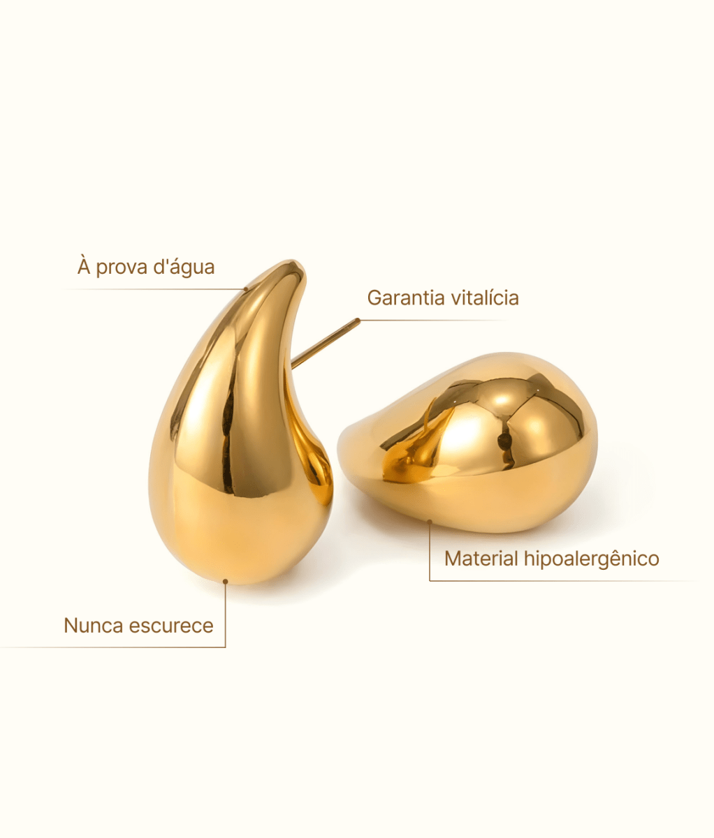 Brinco Gota Mirelle Banhado em Ouro 18K