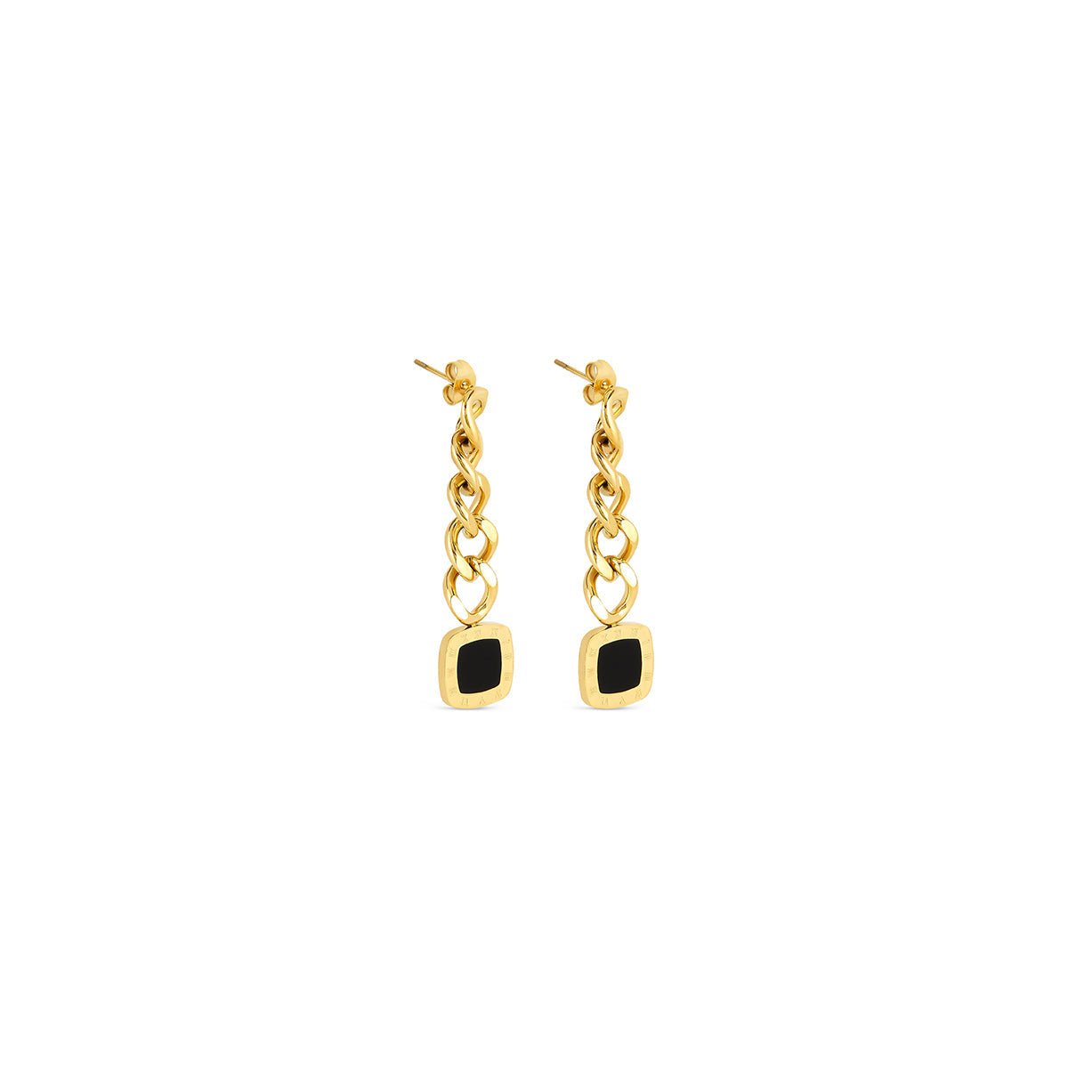 Brincos Pendentes Ônix Azenna Banhado em Ouro 18K