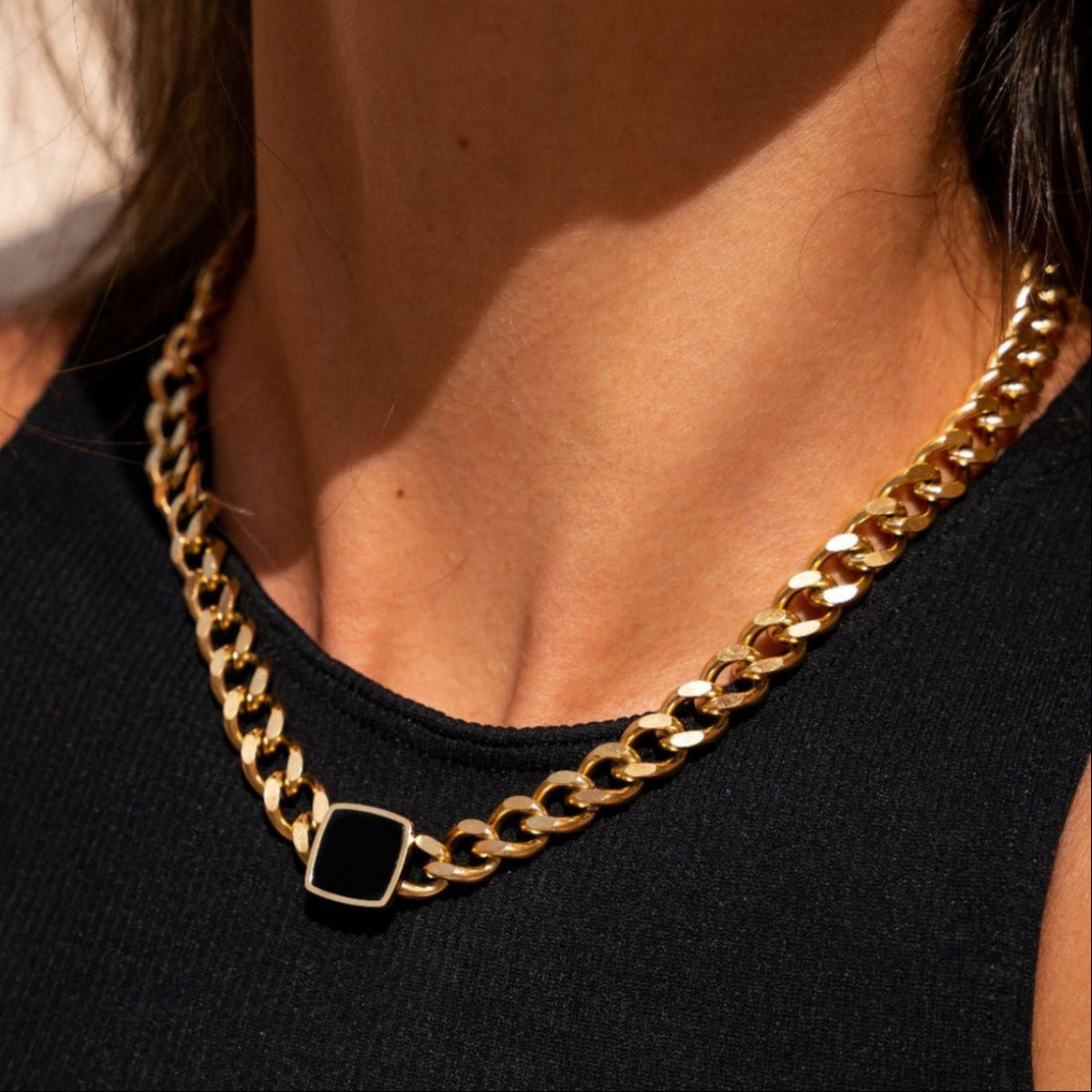 Colar Ônix Banhado em Ouro 18K