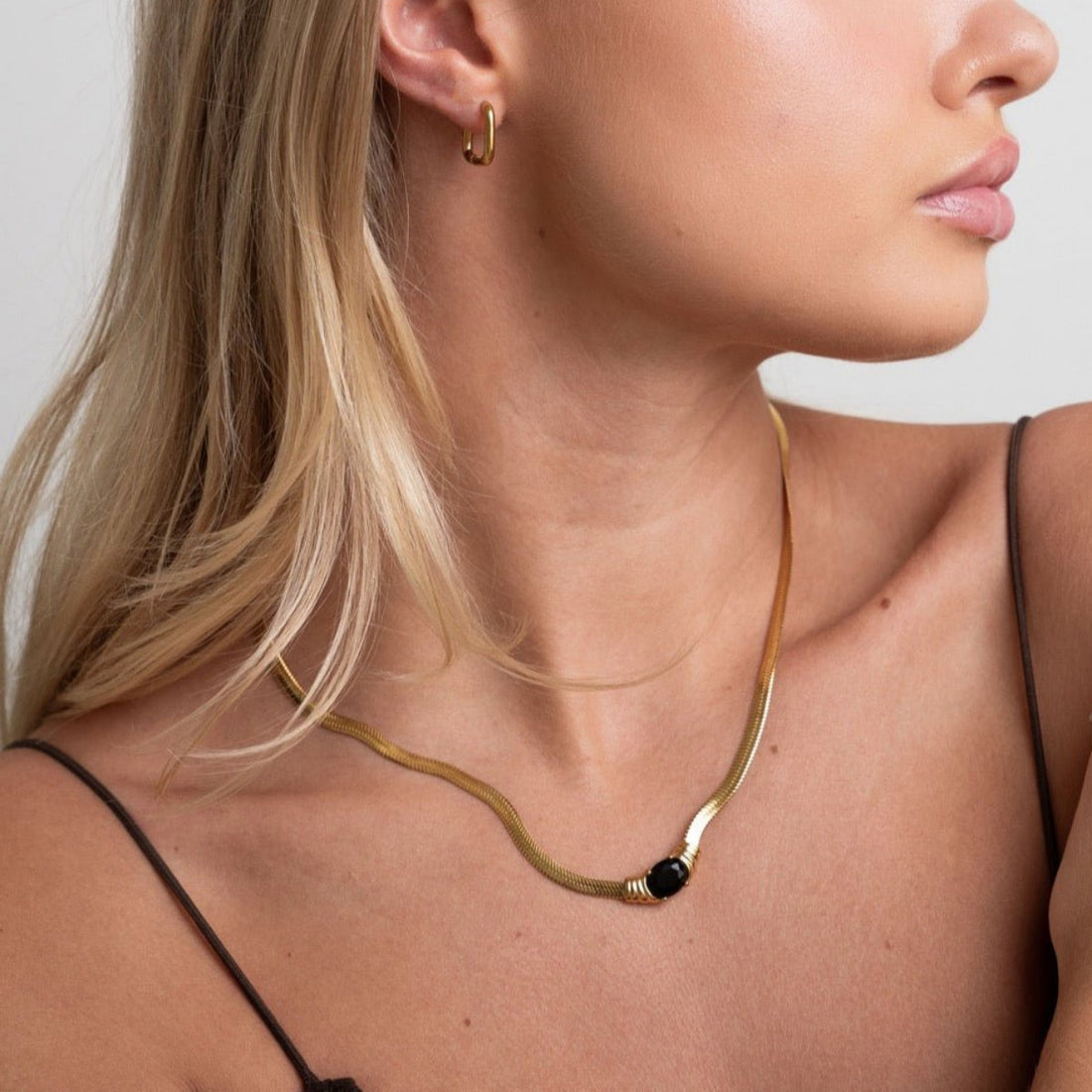 Colar Malha Ônix Noir Banhado em Ouro 18K