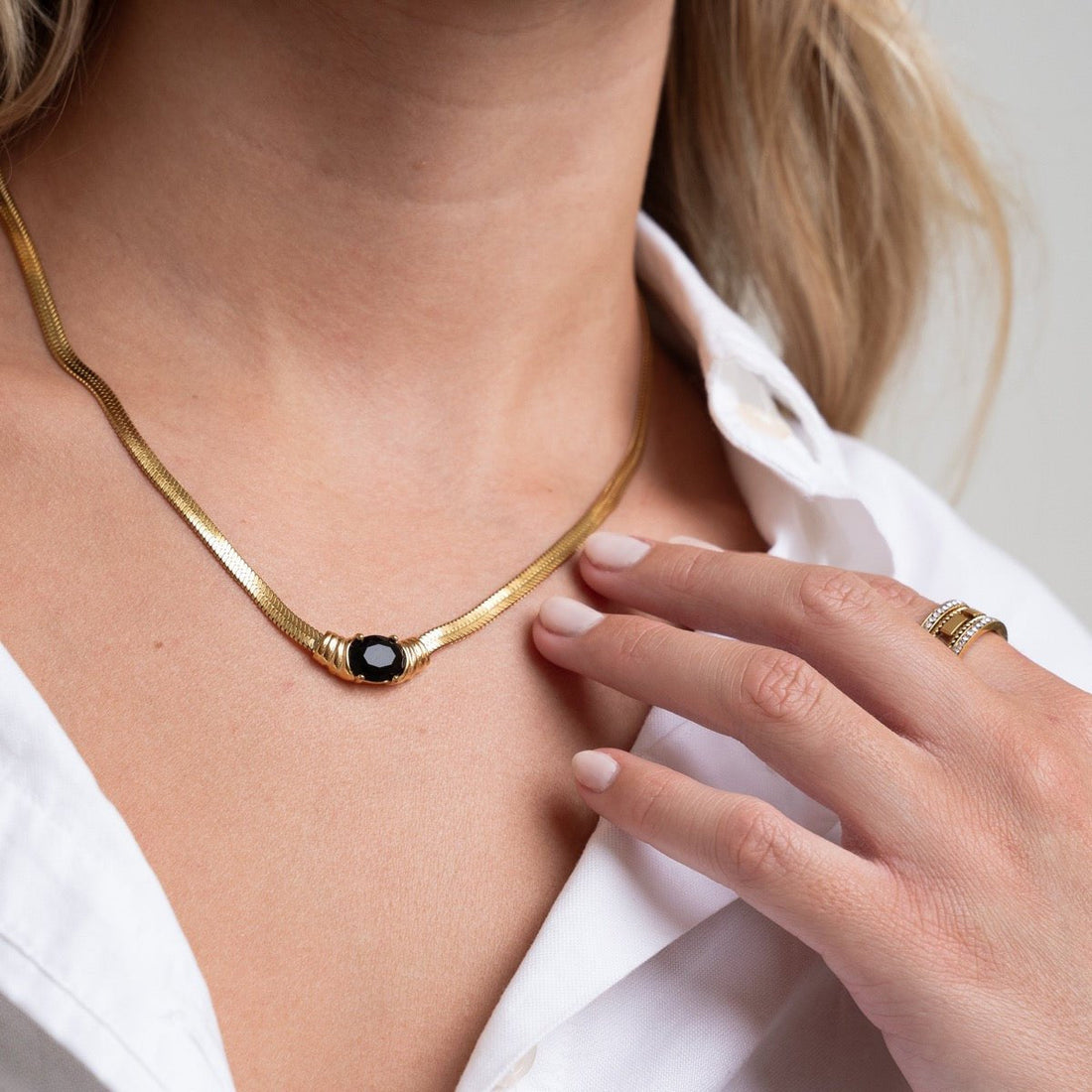 Colar Malha Ônix Noir Banhado em Ouro 18K