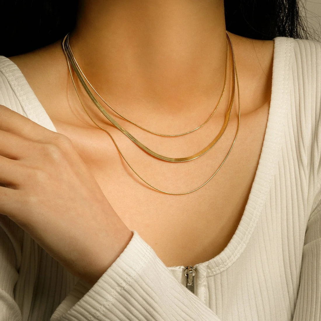 Colar Trio Malha Vicenza Banhado em Ouro 18K
