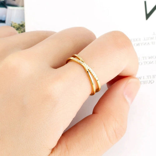 Anel Duplo Alina Banhado em Ouro 18K