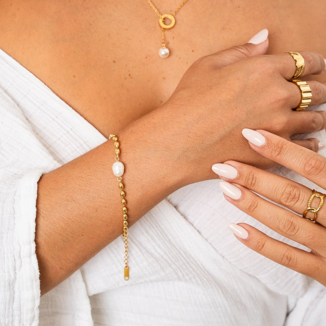 Pulseira Pérola Annelise Banhado em Ouro 18K